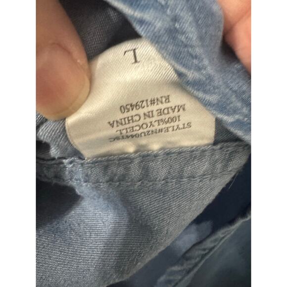 Como Re-Vintage Chambray 3/4 Roll Tab Sleeve Blouse Size Large NWT‎ - Picture 5 of 7